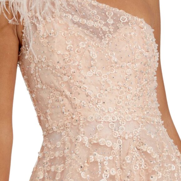 Mac Duggal 20389 Size 18 Peach Pink Embellished One Shoulder Feather Gown Dress - Picture 4 of 6